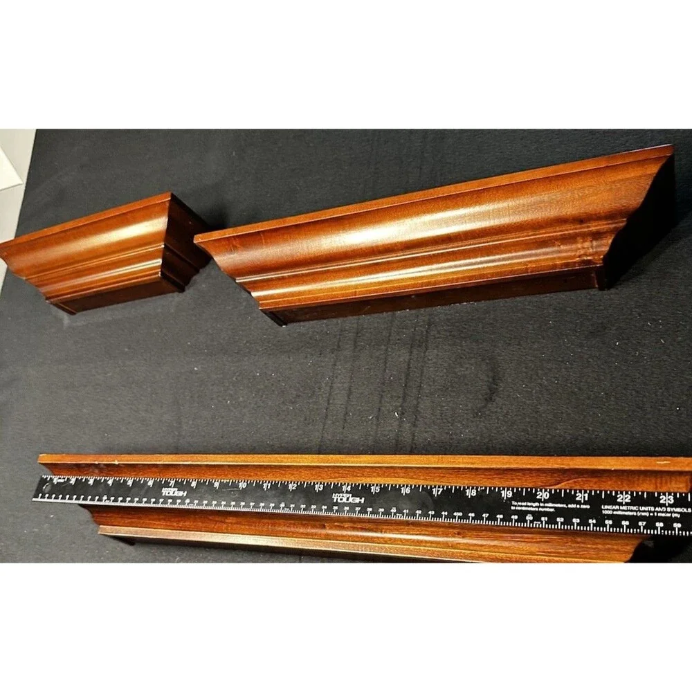 Vintage Floating Beveled Wood Shelf Crown Moulding-Set Of 3